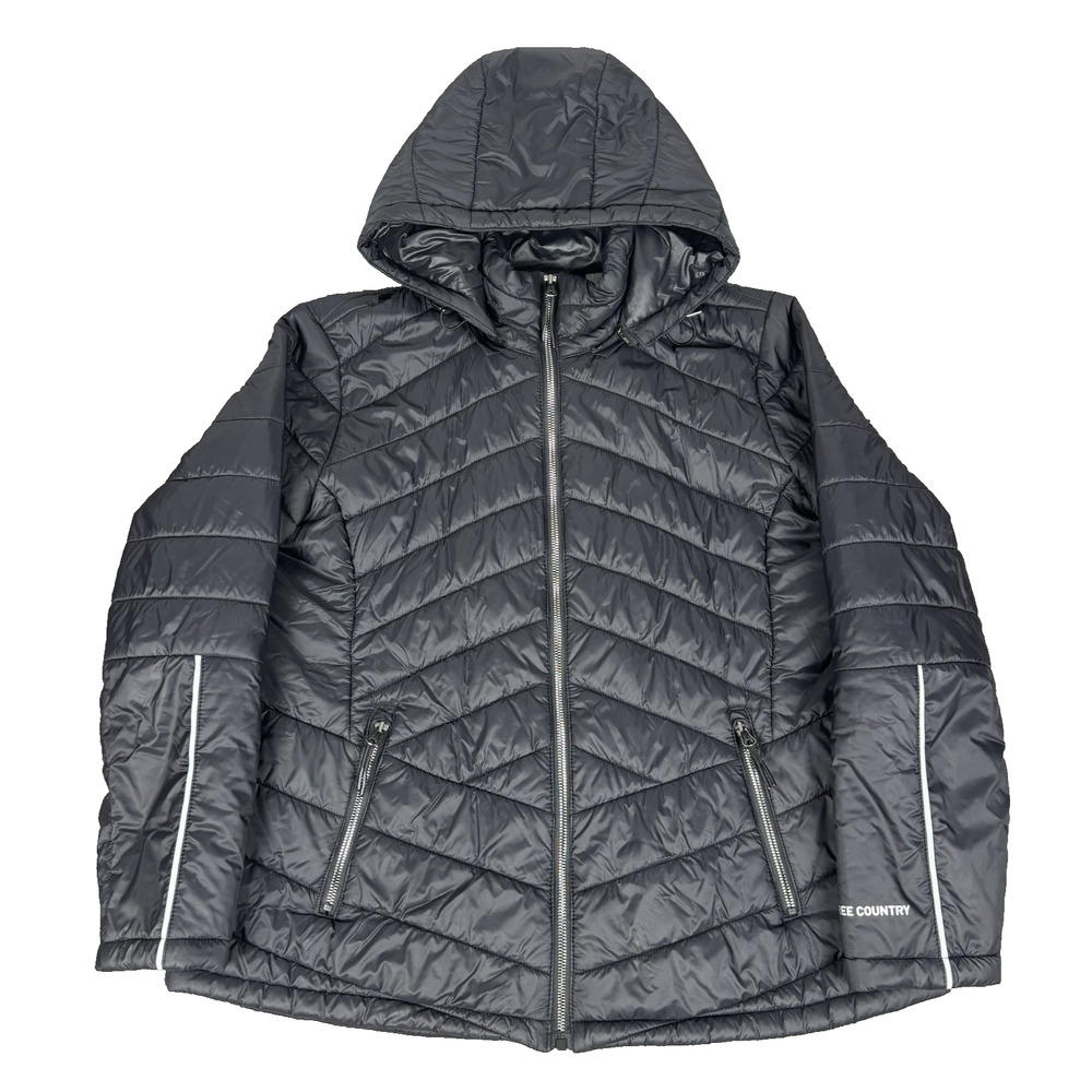 Y2K Free Country Black Down Puffer Jacket‎ Women's XL Quilted Warm